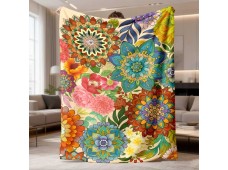 Koc Mandala Kwiatowa 150x200 cm – Kolorowy Koc Dekoracyjny / Narzuta Boho Floral