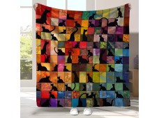 Koc Koty Patchwork 150x200 cm – Kolorowy Koc Dekoracyjny / Narzuta dla Miłośników Kotów