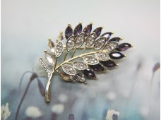Broszka Liść z Kryształami