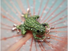 Broszka Szmaragdowa Żabka z Kryształami