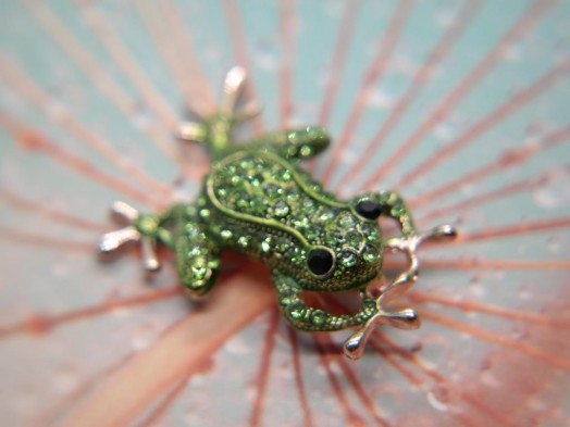 Broszka Szmaragdowa Żabka z Kryształami – magiczna zielona biżuteria