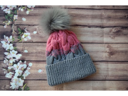 Czapka z pomponem Mroźny Rumieniec – ręcznie robiona z wełny i bambusa