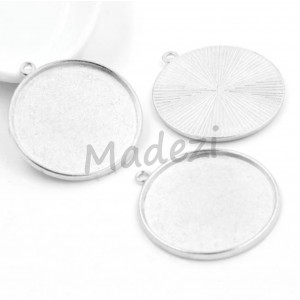 Baza medalion zawieszka do kaboszon 30 mm Jasne srebro